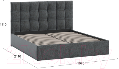 Двуспальная кровать ТриЯ Эмбер универсальный тип 1 160x200 (микровелюр Jercy Graphite)