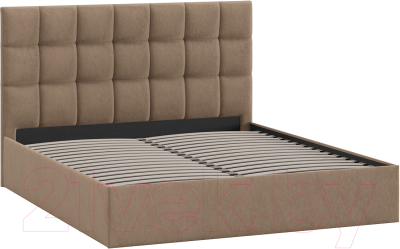 Двуспальная кровать ТриЯ Эмбер универсальный тип 1 160x200 (микровелюр Wellmart Latte)