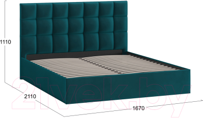 Двуспальная кровать ТриЯ Эмбер универсальный тип 1 160x200 (велюр Confetti Izumrud)