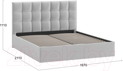 Двуспальная кровать ТриЯ Эмбер универсальный тип 1 160x200 (велюр Confetti Silver)