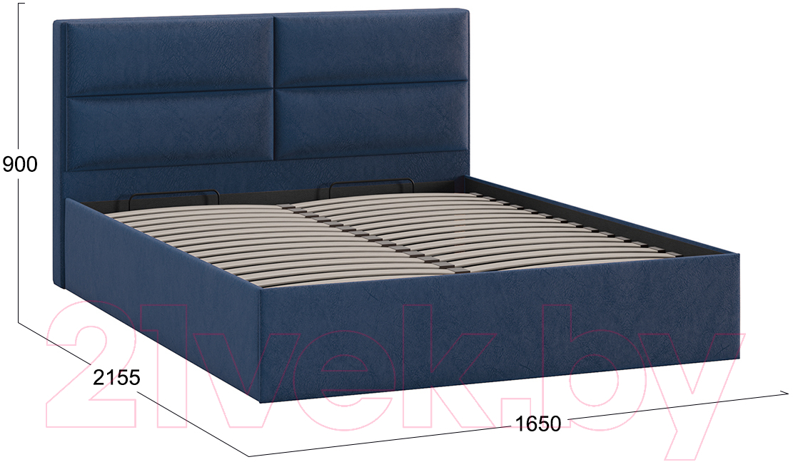 Двуспальная кровать ТриЯ Глосс универсальный тип 1 с ПМ 160x200 (микровелюр Wellmart Blue) — фото 4