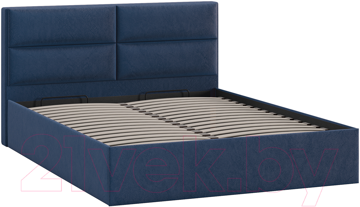 Двуспальная кровать ТриЯ Глосс универсальный тип 1 с ПМ 160x200 (микровелюр Wellmart Blue) — фото 2