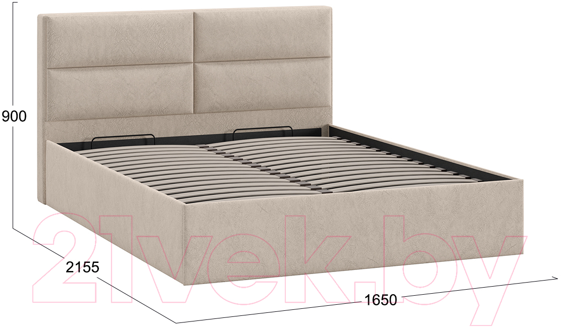 Двуспальная кровать ТриЯ Глосс универсальный тип 1 с ПМ 160x200 (микровелюр Wellmart Dark Beige) — фото 4