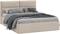 Двуспальная кровать ТриЯ Глосс универсальный тип 1 с ПМ 160x200 (микровелюр Wellmart Dark Beige) - 