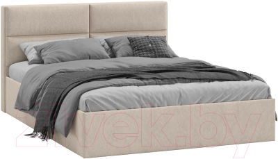 Двуспальная кровать ТриЯ Глосс универсальный тип 1 с ПМ 160x200 (микровелюр Wellmart Dark Beige)