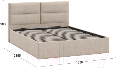 Двуспальная кровать ТриЯ Глосс универсальный тип 1 с ПМ 160x200 (микровелюр Wellmart Dark Beige)
