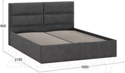 Двуспальная кровать ТриЯ Глосс универсальный тип 1 с ПМ 160x200 (микровелюр Wellmart Graphite)