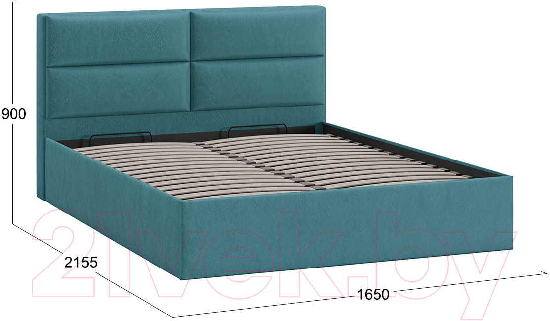 Двуспальная кровать ТриЯ Глосс универсальный тип 1 с ПМ 160x200 (микровелюр Wellmart Indigo) — фото 4