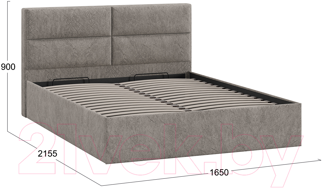 Двуспальная кровать ТриЯ Глосс универсальный тип 1 с ПМ 160x200 (микровелюр Wellmart Latte) — фото 4