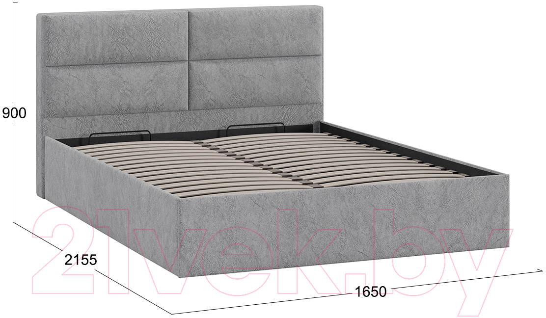 Двуспальная кровать ТриЯ Глосс универсальный тип 1 с ПМ 160x200 (микровелюр Wellmart Silver) — фото 3