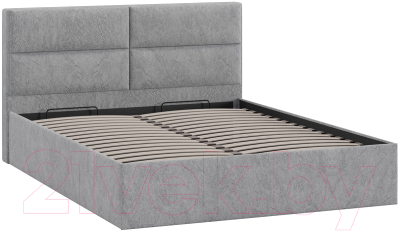 Двуспальная кровать ТриЯ Глосс универсальный тип 1 с ПМ 160x200 (микровелюр Wellmart Silver)