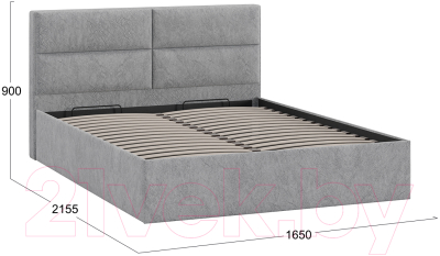 Двуспальная кровать ТриЯ Глосс универсальный тип 1 с ПМ 160x200 (микровелюр Wellmart Silver)