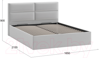 Двуспальная кровать ТриЯ Глосс универсальный тип 1 с ПМ 160x200 (велюр Confetti Silver)