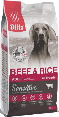 Сухой корм для собак Blitz Pets Sensitive Adult Beef & Rice / 4210 (15кг)
