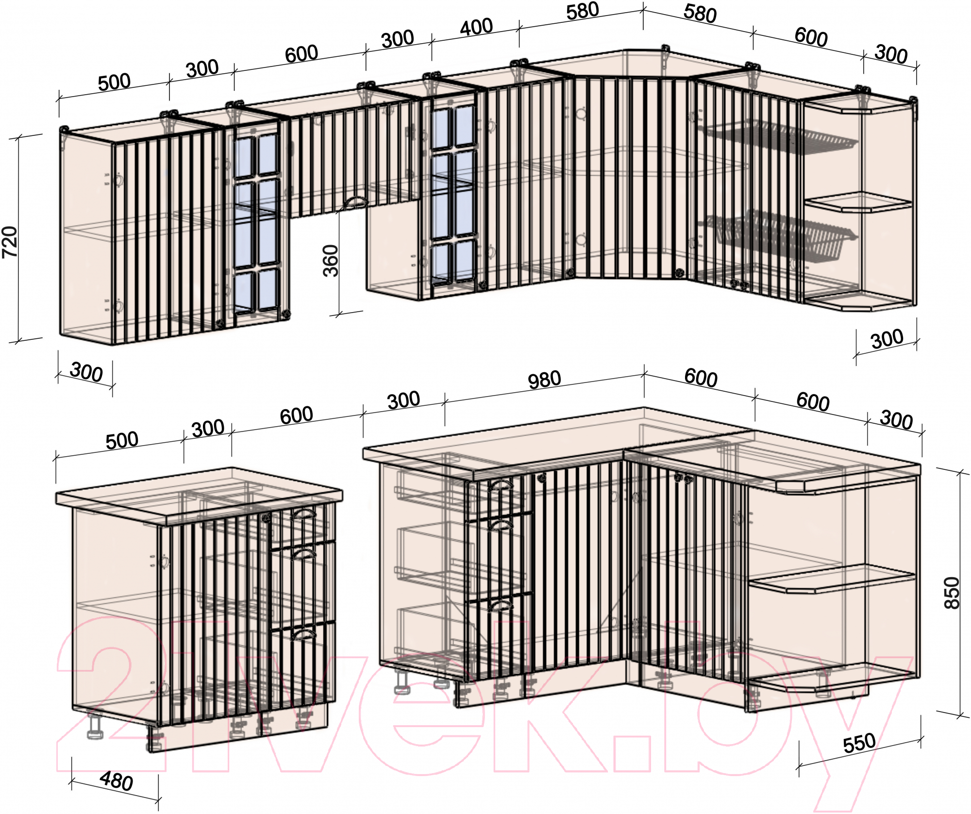 Готовая кухня Интерлиния Берес 1.5x2.7 правая