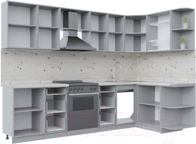 Готовая кухня Интерлиния Берес 1.5x2.9 правая (дуб снежный/дуб королевский/серый каспий)