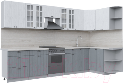 Готовая кухня Интерлиния Берес 1.5x3.4 правая (дуб полярный/дуб серый/травертин серый)