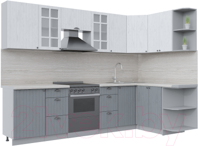 Кухонный гарнитур Интерлиния Берес 1.5x2.9 правая (дуб полярный/дуб серый/травертин серый)