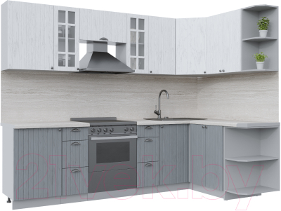 Кухонный гарнитур Интерлиния Берес 1.5x2.7 правая (дуб полярный/дуб серый/травертин серый)