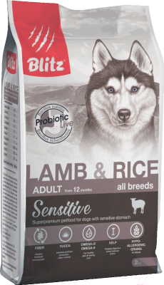 Сухой корм для собак Blitz Pets Sensitive Lamb & Rice All Breeds / 4203 (2кг)