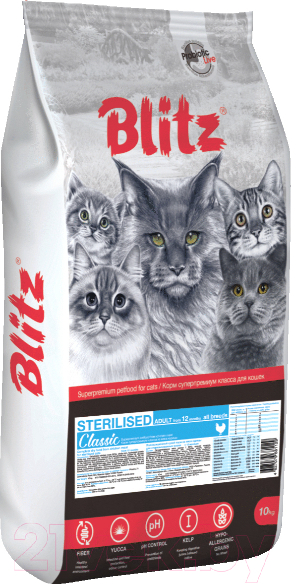 Сухой корм для кошек Blitz Pets Classic Sterilised Cats Chicken / 4354