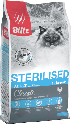 Сухой корм для кошек Blitz Pets Classic Sterilised Cats Chicken / 4353 (2кг)