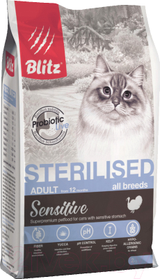 Сухой корм для кошек Blitz Pets Sensitive Sterilised Cats Turkey / 4411 (2кг)