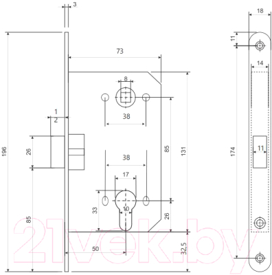 Замок врезной Code Deco 5300-P-CR