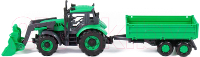 Трактор игрушечный Полесье С бортовым прицепом и ковшом инерционный / 94650 (зеленый)