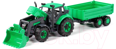 Трактор игрушечный Полесье С бортовым прицепом и ковшом инерционный / 94650 (зеленый)