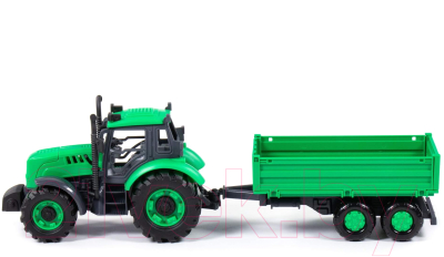 Трактор игрушечный Полесье С бортовым прицепом инерционный / 94605 (зеленый)