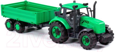 Трактор игрушечный Полесье С бортовым прицепом инерционный / 94605 (зеленый)