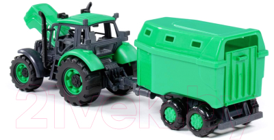 Трактор игрушечный Полесье С прицепом для перевозки животных инерционный / 94643 (зеленый)
