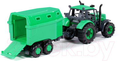 Трактор игрушечный Полесье С прицепом для перевозки животных инерционный / 94643 (зеленый)