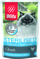 Влажный корм для кошек Blitz Pets Classic Sterilised Курица и брусника / 4508 (85г) - 