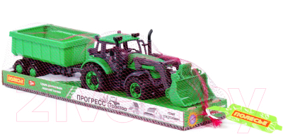 Трактор игрушечный Полесье С прицепом и ковшом / 94667 (зеленый)