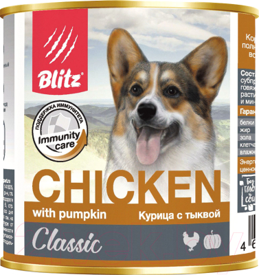 Влажный корм для собак Blitz Pets Classic Курица с тыквой / 4102 (0.4кг)