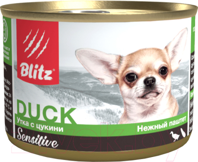 Влажный корм для собак Blitz Pets Sensitive Утка с цукини Нежный паштет / 4051 (0.2кг)