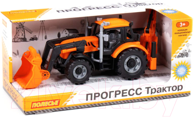 Экскаватор игрушечный Полесье погрузчик Прогресс инерционный / 91789 (оранжевый)