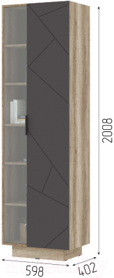 Шкаф-пенал с витриной Стендмебель Даллас ПН 01 (софт графит/дуб каньон)