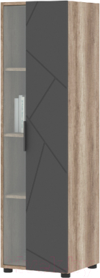 Шкаф-пенал с витриной Стендмебель Даллас ПН 02 (софт графит/дуб каньон)