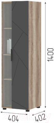 Шкаф-пенал с витриной Стендмебель Даллас ПН 02 (софт графит/дуб каньон)