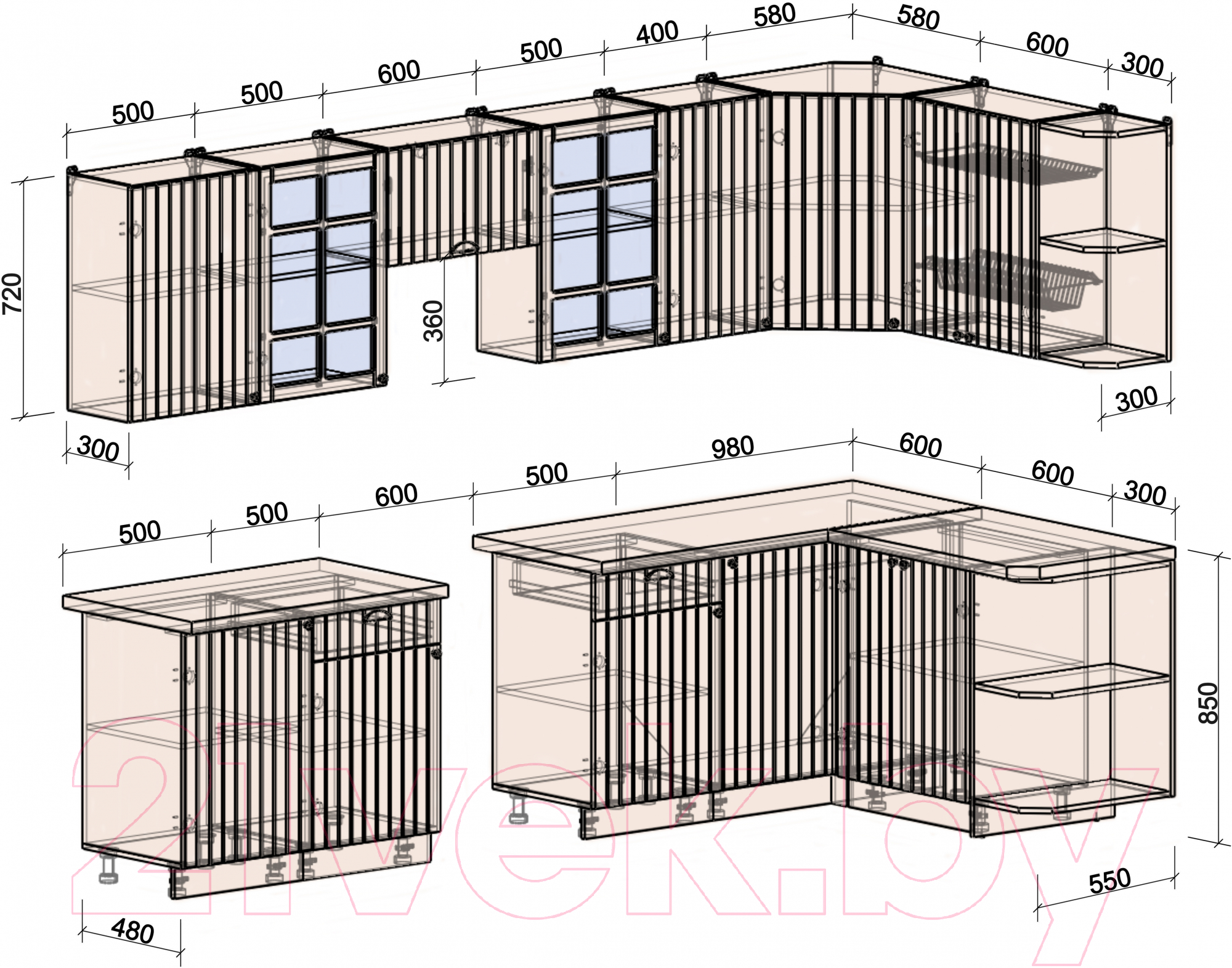 Готовая кухня Интерлиния Берес 1.5x3.1 правая