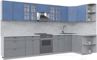 Кухонный гарнитур Интерлиния Берес 1.5x3.6 правая (дуб лазурный/дуб серый/серый каспий)
