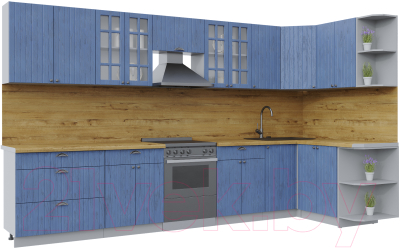 Кухонный гарнитур Интерлиния Берес 1.5x3.6 правая (дуб лазурный/дуб бунратти)