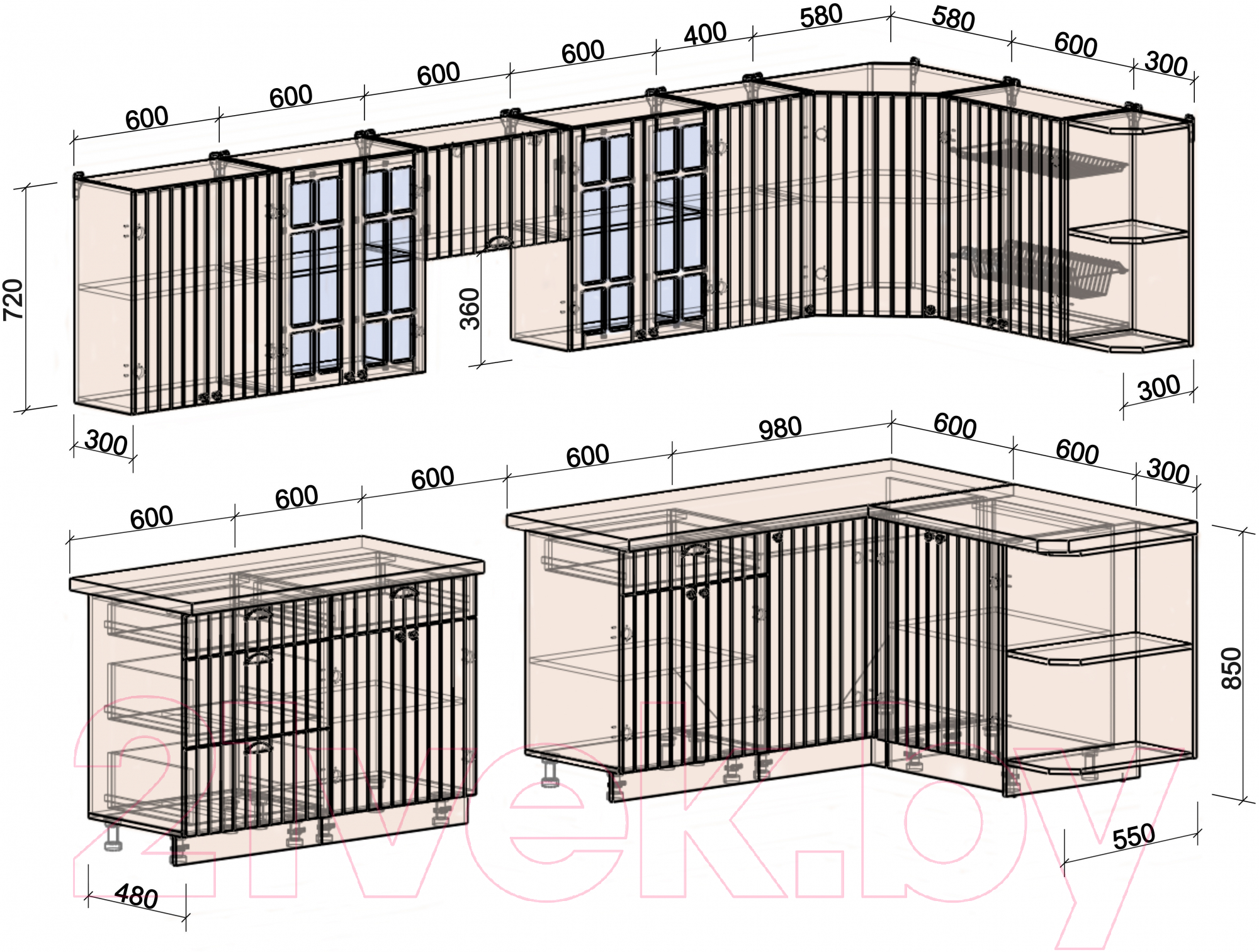 Готовая кухня Интерлиния Берес 1.5x3.4 правая