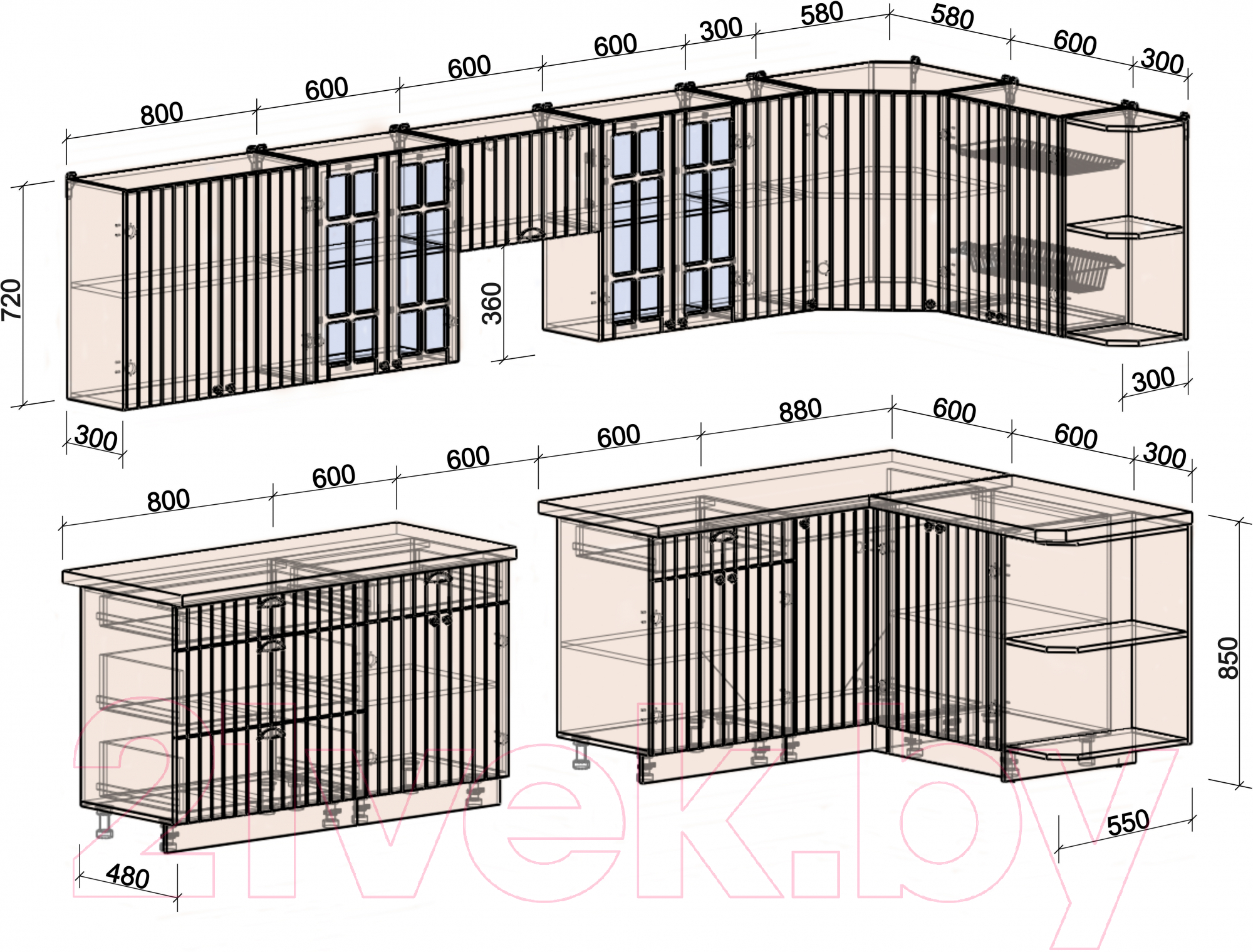 Готовая кухня Интерлиния Берес 1.5x3.5 правая