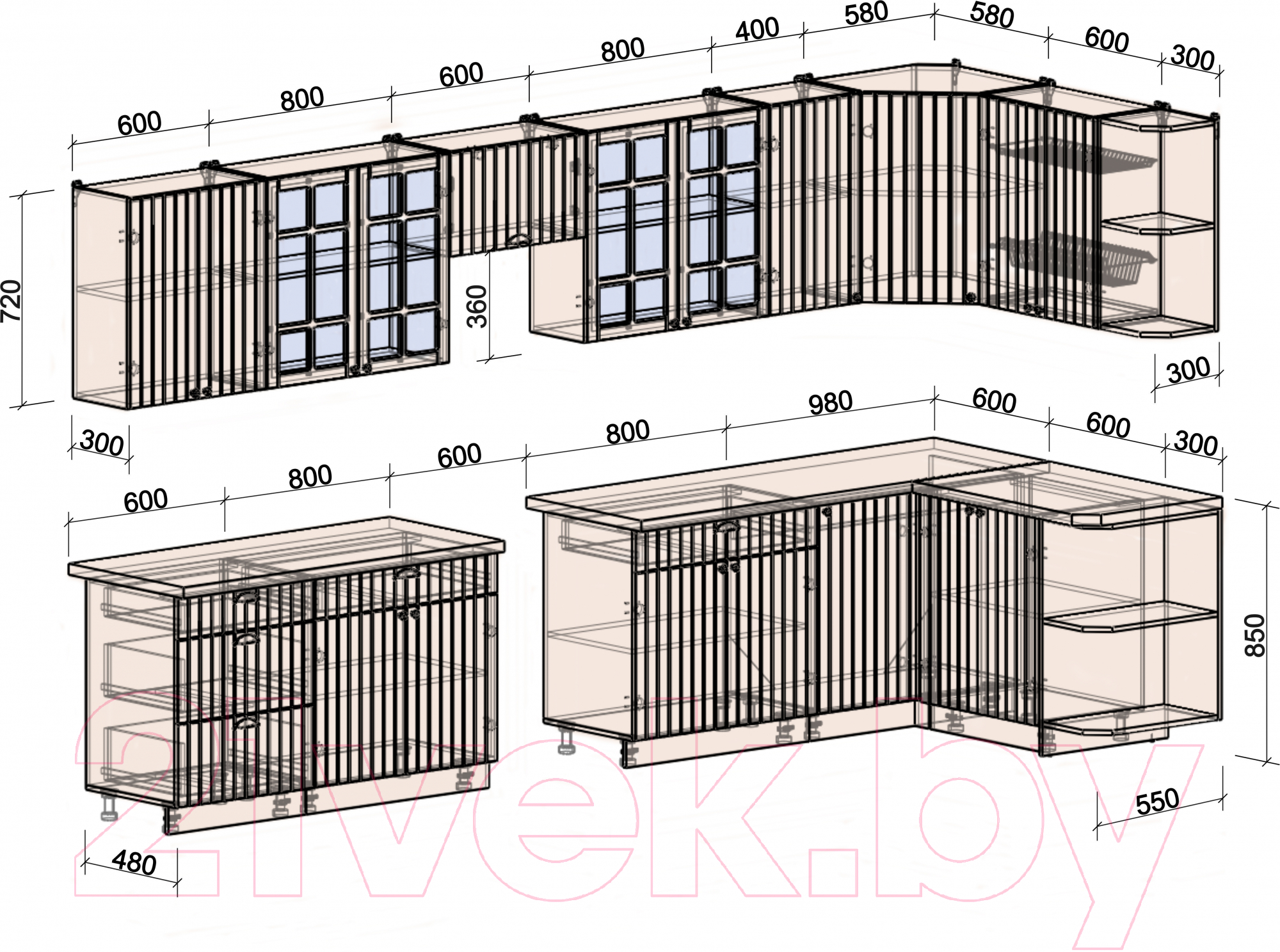 Готовая кухня Интерлиния Берес 1.5x3.8 правая