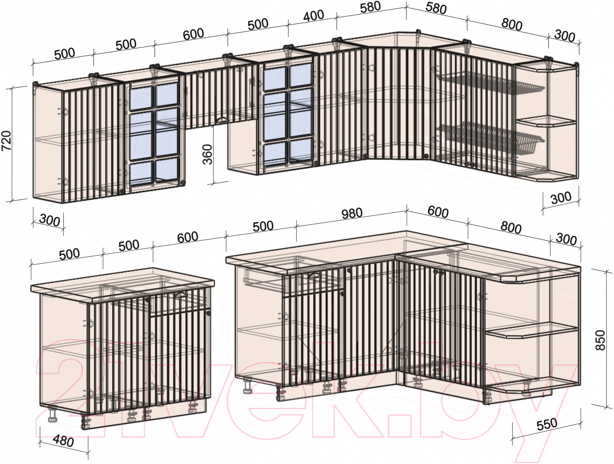 Готовая кухня Интерлиния Берес 1.7x3.1 правая