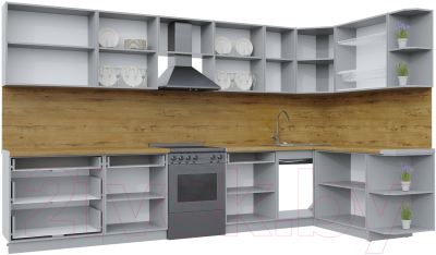 Готовая кухня Интерлиния Берес 1.7x3.6 правая (дуб полярный/серый каспий)